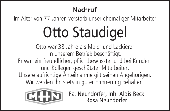 Anzeige von Otto Staudigel von MGO