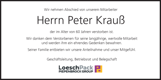 Anzeige von Peter Krauß von MGO
