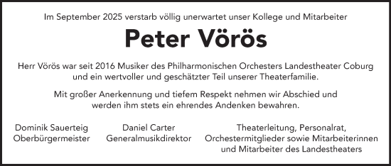 Anzeige von Peter Vörös von MGO