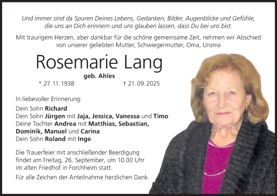 Anzeige von Rosemarie Lang von MGO