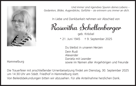 Anzeige von Roswitha Schellenberger von MGO