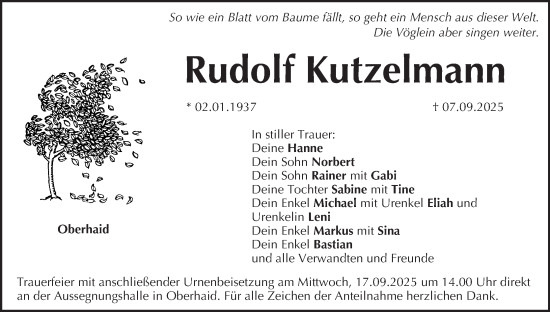 Anzeige von Rudolf Kutzelmann von MGO