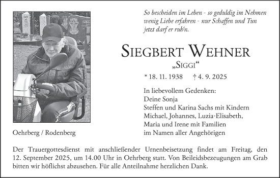 Anzeige von Siegbert Wehner von MGO