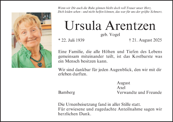 Anzeige von Ursula Arentzen von MGO