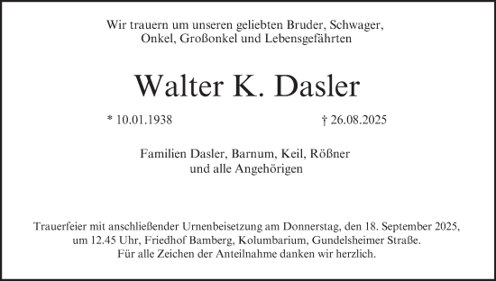 Anzeige von Walter K. Dasler von MGO