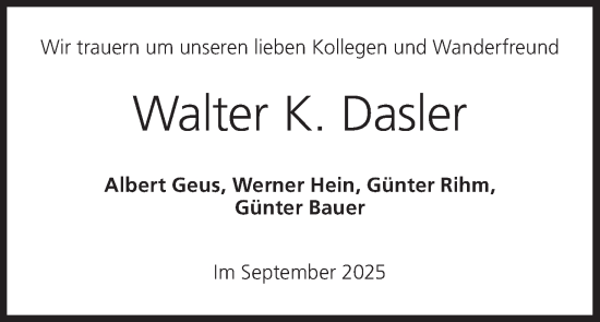Anzeige von Walter K. Dasler von MGO