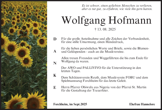 Anzeige von Wolfgang Hofmann von MGO