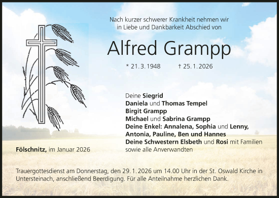 Anzeige von Alfred Grampp von MGO