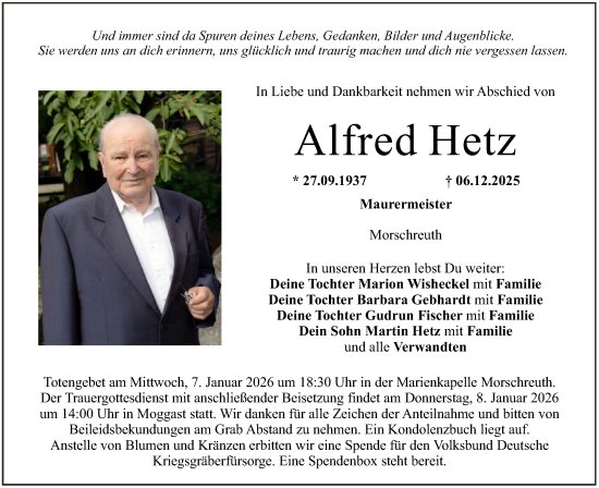 Anzeige von Alfred Hetz von MGO