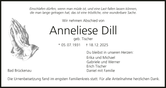 Anzeige von Anneliese Dill von MGO