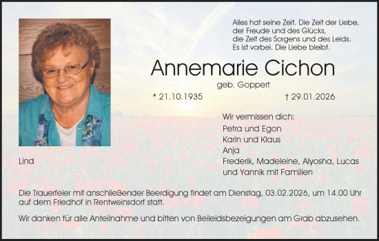 Anzeige von Annemarie Cichon von MGO