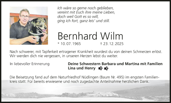 Anzeige von Bernhard Wilm von MGO