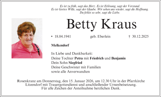 Anzeige von Betty Kraus von MGO