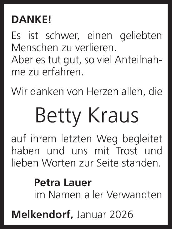 Anzeige von Betty Kraus von MGO