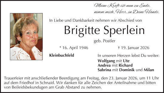 Anzeige von Brigitte Sperlein von MGO