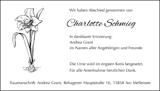 Anzeige von Charlotte Schmieg von MGO