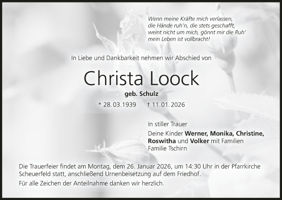 Anzeige von Christa Loock von MGO