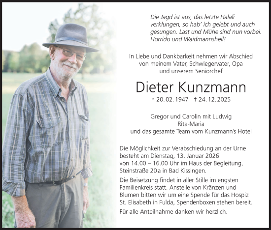 Anzeige von Dieter Kunzmann von MGO