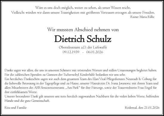 Anzeige von Dietrich Schulz von MGO