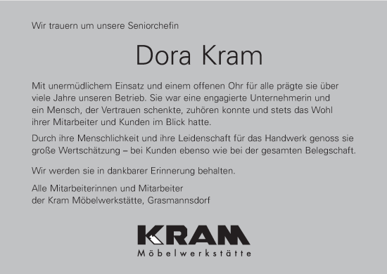 Anzeige von Dora Kram von MGO