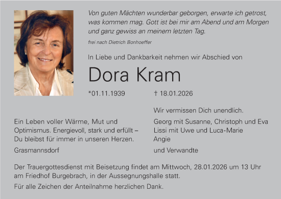 Anzeige von Dora Kram von MGO