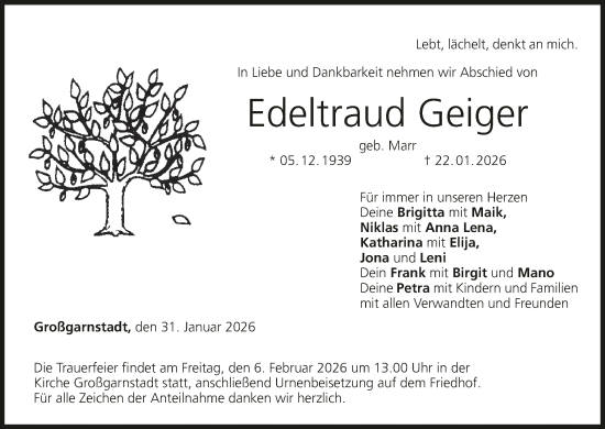 Anzeige von Edeltraud Geiger von MGO