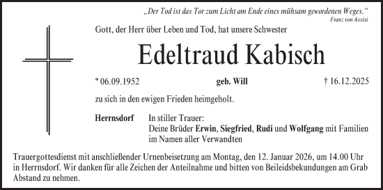 Anzeige von Edeltraud Kabisch von MGO