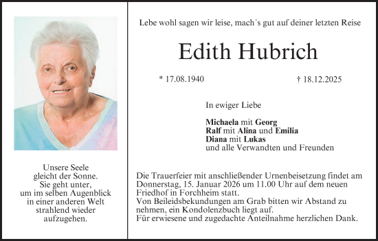Anzeige von Edith Hubrich von MGO