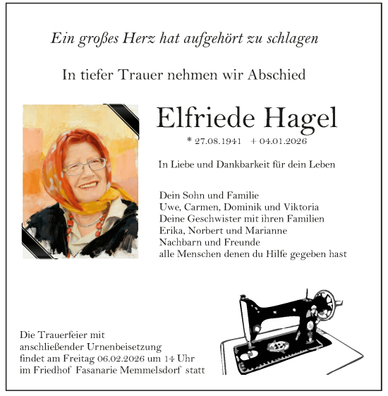 Anzeige von Elfriede Hagel von MGO