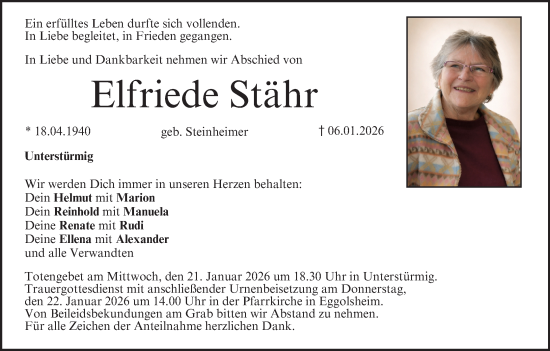 Anzeige von Elfriede Stähr von MGO