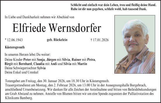 Anzeige von Elfriede Wernsdorfer von MGO