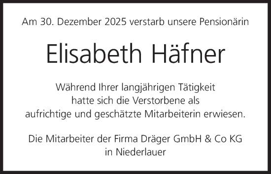 Anzeige von Elisabeth Häfner von MGO