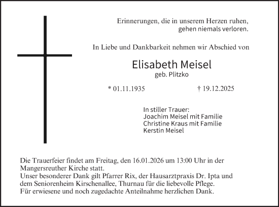 Anzeige von Elisabeth Meisel von MGO