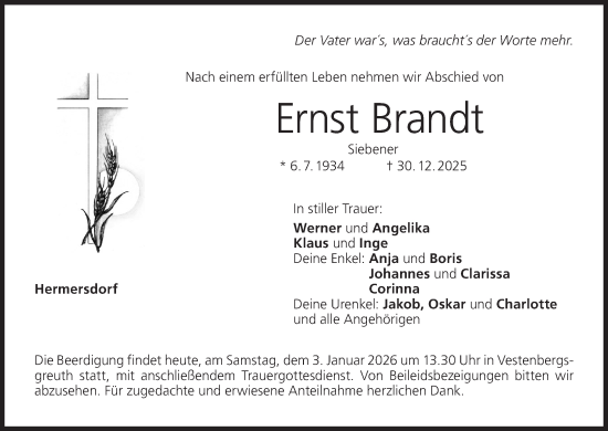 Anzeige von Ernst Brandt von MGO