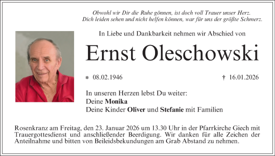 Anzeige von Ernst Oleschowski von MGO