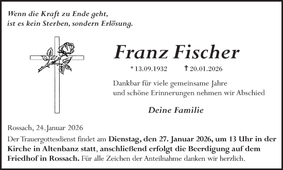 Anzeige von Franz Fischer von MGO