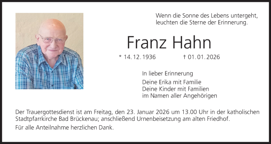 Anzeige von Franz Hahn von MGO