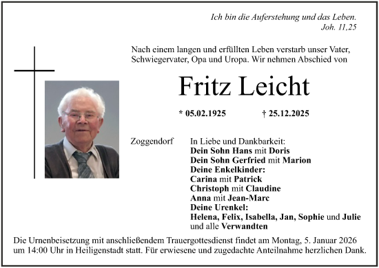 Anzeige von Fritz Leicht von MGO