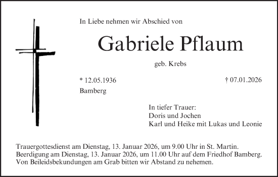Anzeige von Gabriele Pflaum von MGO