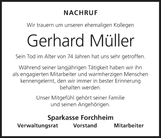 Anzeige von Gerhard Müller von MGO