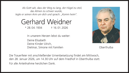 Anzeige von Gerhard Weidner von MGO