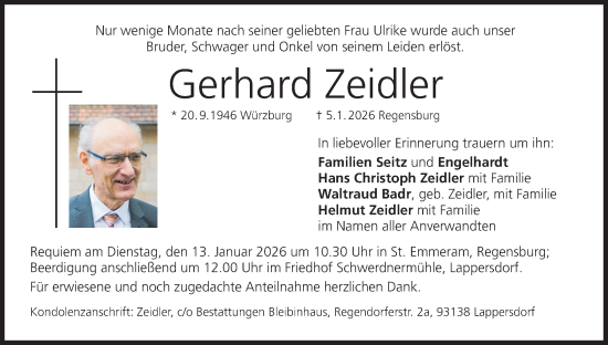 Anzeige von Gerhard Zeidler von MGO