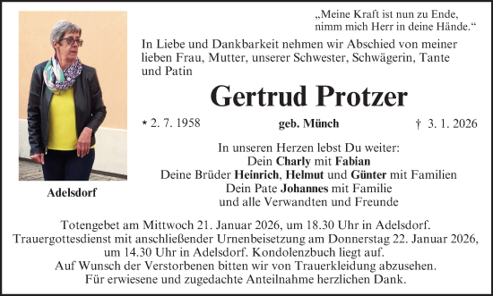 Anzeige von Gertrud Protzer von MGO