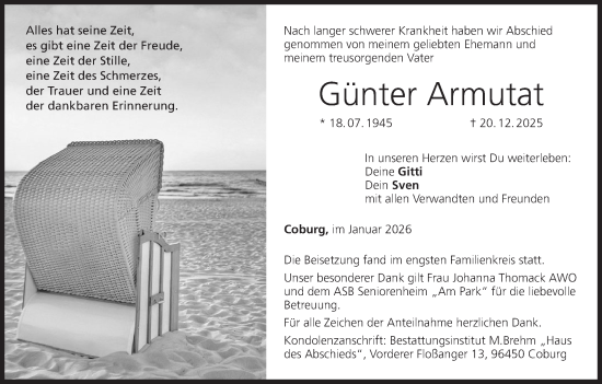 Anzeige von Günter Armutat von MGO
