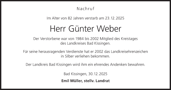 Anzeige von Günter Weber von MGO