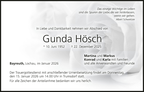 Anzeige von Gunda Hösch von MGO