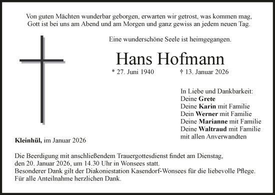 Anzeige von Hans Hofmann von MGO