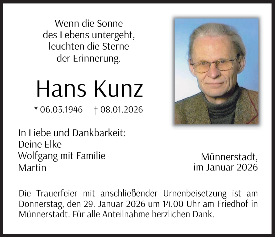 Anzeige von Hans Kunz von MGO