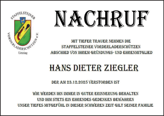 Anzeige von Hans Dieter Ziegler von MGO