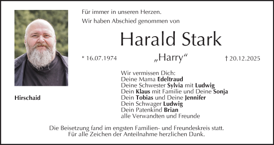 Anzeige von Harald Stark von MGO